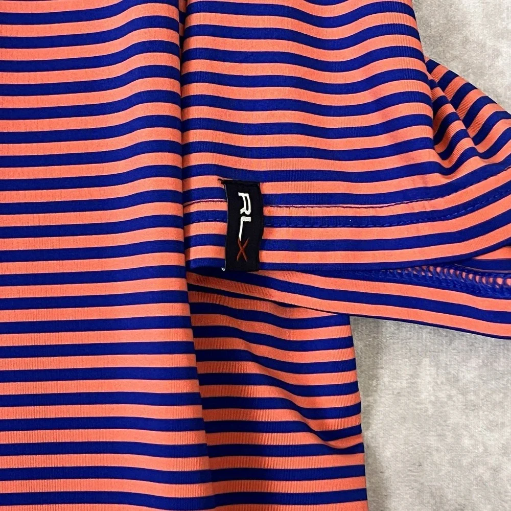 RLX Ralph Lauren Polo Shirt Mens Large Coral/Blue Striped Stretch Short Sleeve